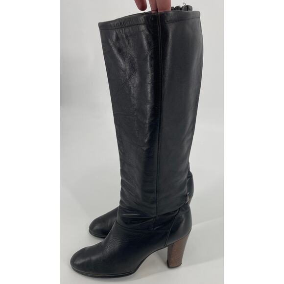 Vintage Airstep A.S. 98 Womens SZ 7 Black Zip Italian Leather Boot Knee Heel - Picture 5 of 8